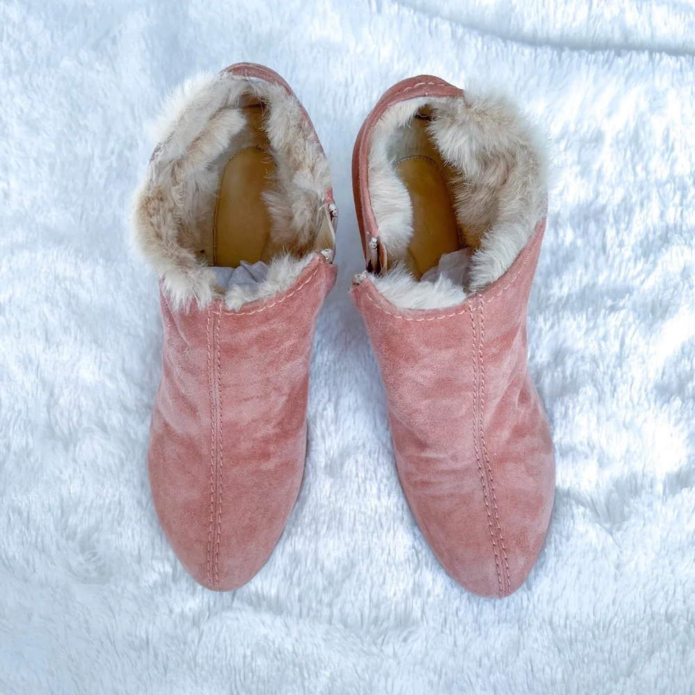 Giuseppe Zanotti | Pink Suede Fur Lined Ankle Booties High Heel Round Toe 39